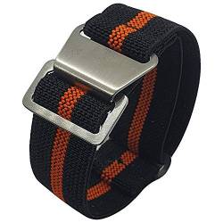 Max Französische Marine Nationale elastische Nylon-Militärbänder für Taucher, Fallschirm-Uhrenarmbänder, 20 mm, 22 mm, schwarz/orange, 22 mm, Militärisch von Max