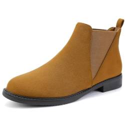 MaxMuxun Stiefel Damen Chelsea Boots Damen Ankle Winterstiefel Stiefeletten für Damen mit Blockabsatz Braun Wildleder 37 von MaxMuxun