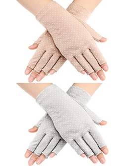 Maxdot 2 Paar Sunblock fingerlose Handschuhe Rutschfest UV-Schutz Fahren Handschuhe Sommer Outdoor Handschuhe für Frauen und Mädchen (Grau und Khaki) von Maxdot