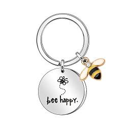 Bee Happy Damen Schlüsselanhänger Schlüsselanhänger Geschenk für Mama Tante Tochter Nichte Freunde, Silberfarben., Large von Maxforever