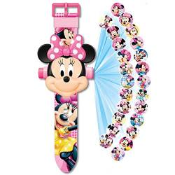 Minnie Armbanduhr, Projektor, 20 Figuren, Minnie, Disney, Digitaluhr, Kinder, Mädchen, Projektion Spielzeug, Rosa, Einheitsgröße von Maxpro