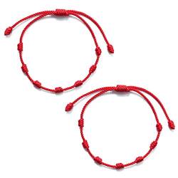 Maxtonser 2 x modische Fußkettchen mit 7 Knoten, rote Schnur, verstellbare geflochtene Armbänder, Glücksbringer für Erfolg und Wohlstand, modisches Armband von Maxtonser