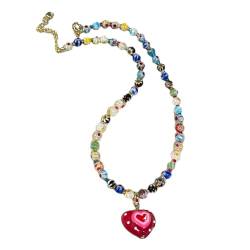 Maxtonser Böhmische Perlen, farbige Glasur, runde Perlen-Halskette, farbige Saatperlen, kurze Halskette, Sommer-rote Liebes-Halskette, Schmuck, 39 + 6 cm von Maxtonser