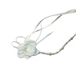 Maxtonser Elegante Spitze-Choker-Halskette mit Blumen-Bowknot-Anhänger, Gothic-Stil, Halsband, Trendige Schlüsselbeinkette für Frauen und Mädchen, Beige von Maxtonser