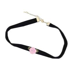 Maxtonser Elegante schwarze Samt-Rosenblumen-Halskette für Frauen, Vintage-Schlüsselbeinkette, koreanisches Halsband, Schmuckzubehör, Rosa von Maxtonser