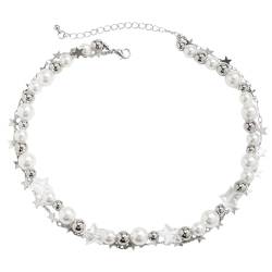 Maxtonser Fünfzackiger Stern-Imitat-Perlen-Perlen-Armband für Liebhaber, süßer und cooler Stil, Mädchen-Halskette, Schmuckzubehör, Halskette von Maxtonser