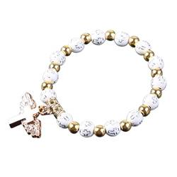 Maxtonser Mode Stretch-Armband Engel für Kreuz Anhänger Rosenkranz Perlen Armband Religiöser Schmuck Reise Souvenir Geschenk für Mädchen W,Rosenkranz Perlen Armband von Maxtonser