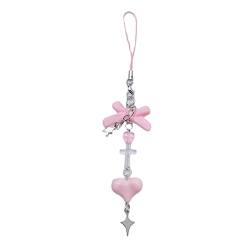 Maxtonser Rosa Herz Handykette Charm Niedlich Punk Mädchen Frauen Handy Anhänger Riemen Lanyard DIY Handgemacht Rucksack Zubehör, Lanyard Kette von Maxtonser