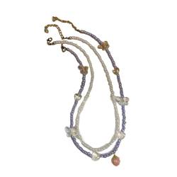 Maxtonser Simulierte Perlenkette Weibliches Temperament Perlen Schmetterling Schlüsselbeinkette Student Verstellbare Kette Pulloverkette, Lila von Maxtonser