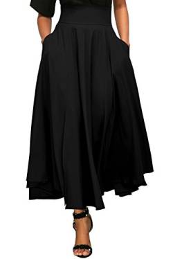 May Story Damen Retro Maxirock Hoher Taille Rockabilly Rock Lang Festlich Tellerrock Faltenrock (XL (EU48-50), Schwarz) von May Story