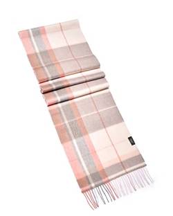 MayTree Kaschmir-Schal in verschiedenen Farben Herren und Damen, Unisex Woll-Schal aus 100% Kaschmir, einfarbig und kariert, 180 x 30 cm (grau rosa weiss kariert) von MayTree