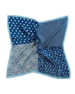 MayTree Seidentuch, buntes Halstuch für Damen aus 100% Maulbeer-Seide, quadratisch Punkte Paisley Mix 53x53 blau weiss von MayTree