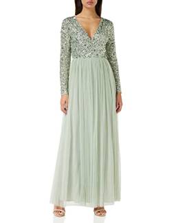 Ladies Maxi Dress for Women with Long Sleeves V Neckline Plunging Sequin Embellished for Wedding Guest Bridesmaid Prom Green Lily Size 12 von Maya Deluxe