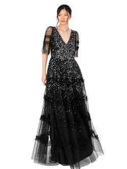 Maya Damen Deluxe Maxi Dress Ladies V-Neck Sequin Embellished Ruffle Detail for Wedding Guest Bridesmaid Prom Occasion Ball Gown Kleid, Black, 44 von Maya Deluxe