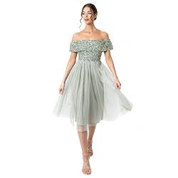Maya Deluxe Damen Bardot - Midi-Kleid mit Verzierungen Bridesmaid Dress, Green Lily, 56 EU (28 UK) von Maya Deluxe