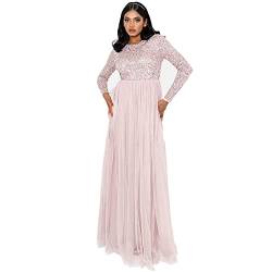 Maya Deluxe Damen Beerenverzierung Langarm Maxikleid Brautjungfer, frosted pink, 24 von Maya Deluxe