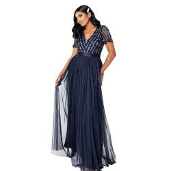 Maya Deluxe Damen Damen Maya Deluxe Women's Maxi Ladies Vneck Plus Size Ball Gown Short Sleeves Long Bridesmaid Dress, Navy, 46 EU von Maya Deluxe