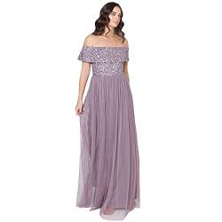 Maya Deluxe Damen Dames Bardot Jurk Voor Vrouwen Maxi Versierd Hight Empire Taille Mouwloze Tulle Voor Bruiloft Guest Brautjungfernkleid, Moody Lilac, 56 EU von Maya Deluxe