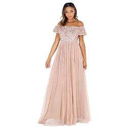 Maya Deluxe Damen Dames Bardot Jurk Voor Vrouwen Maxi Versierd Hoge Empire Taille Mouwloos Tulle Voor Bruiloft Gast Pr Brautjungfernkleid, Taupe Blush, 44 Große Größen EU von Maya Deluxe