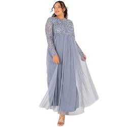 Maya Deluxe Damen Embellished Long Sleeve Maxi Formal Dress, Dusty Blue, 42 von Maya Deluxe