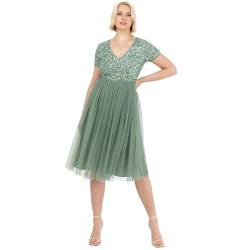 Maya Deluxe Damen Embellished Midi Evening Dress Women Ladies V Neckline with Short Sleeve for Prom Wedding Brautjungfernkleid, Deep Mint, 34 von Maya Deluxe