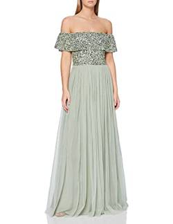 Maya Deluxe Damen Ladies Bardot Dress Women Maxi Embellished Hight Empire Waist Sleeveless Tulle for Wedding Guest Prom Graduation Brautjungfernkleid, Green Lily, 28 von Maya Deluxe