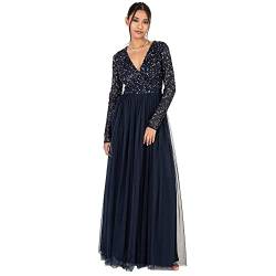 Maya Deluxe Damen Ladies Maxi Dress For Women With Long Sleeves V Neckline Plunging Sequin Embellished For Wedding Gue Kleid, Navy, 44 EU von Maya Deluxe