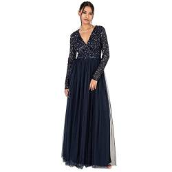 Maya Deluxe Damen Ladies Maxi Dress for Women with Long Sleeves V Neckline Plunging Sequin Embellished for Wedding Guest Bridesmaid Prom Kleid, Navy, von Maya Deluxe