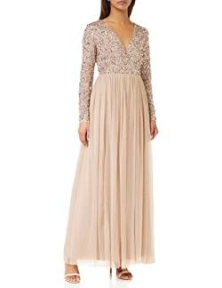 Maya Deluxe Damen Ladies Maxi Dress for Women with Long Sleeves V Neckline Plunging Sequin Embellished for Wedding Guest Bridesmaid Prom Kleid, Taupe Blush, von Maya Deluxe