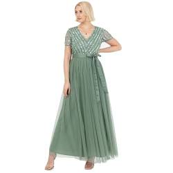 Maya Deluxe Damen Maxi Dress for Women Ladies Bridesmaid V-Neck Ball Gown Short Sleeves Long Elegant Empire Waist Wedding Brautjungfernkleid, Tiefes Minzgrün, 40 von Maya Deluxe