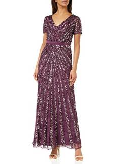 Maya Deluxe Damen Maxi Womens Ladies Embellished Sequin Dress Long Short Sleeve V Neck High Empire Waist A Cut Shiny Prom Wedding Brautjungfernkleid, Berry,46 EU von Maya Deluxe