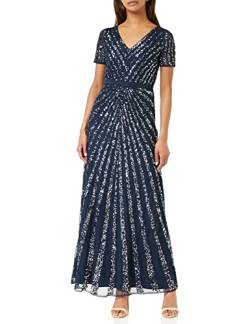 Maya Deluxe Damen Maxi Womens Ladies Embellished Sequin Dress Long Short Sleeve V Neck High Empire Waist A Cut Shiny Prom Wedding Brautjungfernkleid, Navy, von Maya Deluxe