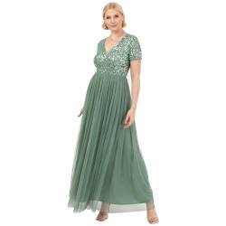 Maya Deluxe Damen-Maxikleid mit V-Ausschnitt, verziert, V-Ausschnitt, kurze Ärmel, Empire-Taille, Abschlussball, Abschlussfeier, Brautjungfer, Hochzeitsgast, tiefes Mint, Größe 42, Tiefes Minzgrün, 40 von Maya Deluxe