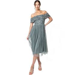 Maya Deluxe Damen Maya Deluxe Bardot Embellished Midi Bridesmaid Dress, Misty Green, Gr. 46 EU von Maya Deluxe