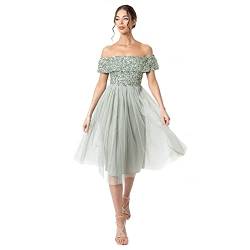 Maya Deluxe Damen Maya Deluxe Bardot Embellished Midi Dress Brautjungfernkleid, Green Lily, 54 EU (26 UK) von Maya Deluxe