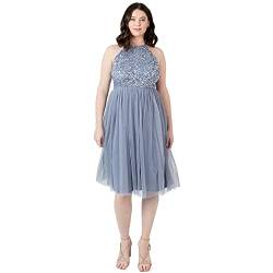 Maya Deluxe Damen Maya Deluxe Dames Dames Midi Jurk Met Beugel Nek Tulle Voor Avondstuderen Prom Bruiloft Bruidsmaids Brautjungfernkleid, Dusty Blue, 56 EU von Maya Deluxe