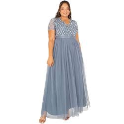 Maya Deluxe Damen Maya Deluxe Dusty Blauwe Korte Mouwen Stripe Maxi Jurk Bridesmaid Dress, Dusty Blue, 54 EU von Maya Deluxe