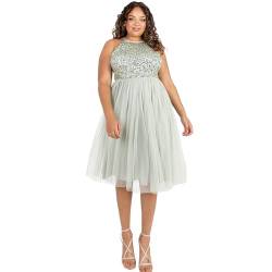 Maya Deluxe Damen Maya Deluxe Embellished Halter Neck Midi Bridesmaid Dress, Green Lily, 34 EU von Maya Deluxe