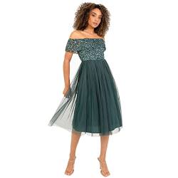 Maya Deluxe Damen Maya Deluxe Ladies Bardot Dresses For Women Midi High Empire Waist Sequins Embellished Formal Evenin Brautjungfernkleid, Emerald Green, 34 EU von Maya Deluxe