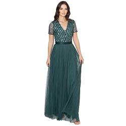 Maya Deluxe Damen Maya Deluxe Maxi Dress for Women Ladies Bridesmaid V-neck Plus Size Ball Gown Short Sleeves Long Ele Brautjungfernkleid, Emerald Green, 54 EU von Maya Deluxe