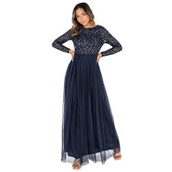 Maya Deluxe Damen Maya Deluxe Navy Embellished Long Sleeve Maxi Bridesmaid Dress, Navy, 40 EU von Maya Deluxe