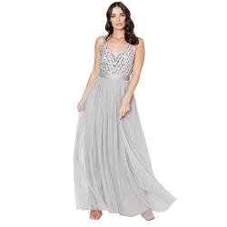 Maya Deluxe Damen Maya Deluxe Women's Maxi Dress Long Wedding Guest Bridesmaid Ball V Neck Wide Straps Brautjungfernkleid, Soft Grey, 48 EU von Maya Deluxe