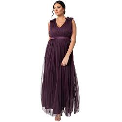 Maya Deluxe Damen Maya Deluxe Women's Maxi With Ruffle V Neck Sleeveless High Empire Waist Long Prom Guest Weddi Bridesmaid Dress, Berry, 36 EU von Maya Deluxe