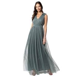 Maya Deluxe Damen Maya Deluxe Women's Maxi With Ruffle V Neck Sleeveless High Empire Waist Long Prom Guest Weddi Bridesmaid Dress, Misty Green, 48 EU von Maya Deluxe