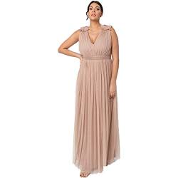 Maya Deluxe Damen Maya Deluxe Women's Maxi With Ruffle V Neck Sleeveless High Empire Waist Long Prom Guest Weddi Bridesmaid Dress, Taupe Blush, 44 EU von Maya Deluxe