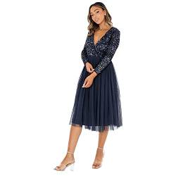 Maya Deluxe Damen Maya Faux Warp Front Embellished Midi Bridesmaid Dress, Navy, 40 EU von Maya Deluxe