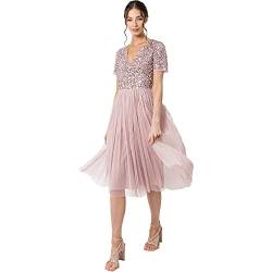 Maya Deluxe Damen Midi-Kleid mit V-Ausschnitt, Verziert Brautjungfernkleid, Frosted Pink, 50 von Maya Deluxe