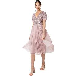 Maya Deluxe Damen Midi-Kleid mit V-Ausschnitt, Verziert Brautjungfernkleid, Frosted Pink, 54 von Maya Deluxe