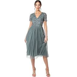 Maya Deluxe Damen Midi-Kleid mit V-Ausschnitt, Verziert Brautjungfernkleid, Grün (Misty Green), 48 von Maya Deluxe