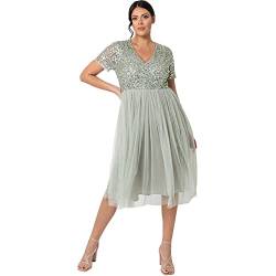 Maya Deluxe Damen Midi-Kleid mit V-Ausschnitt, Verziert Brautjungfernkleid, Grüne Lilie, 46 von Maya Deluxe